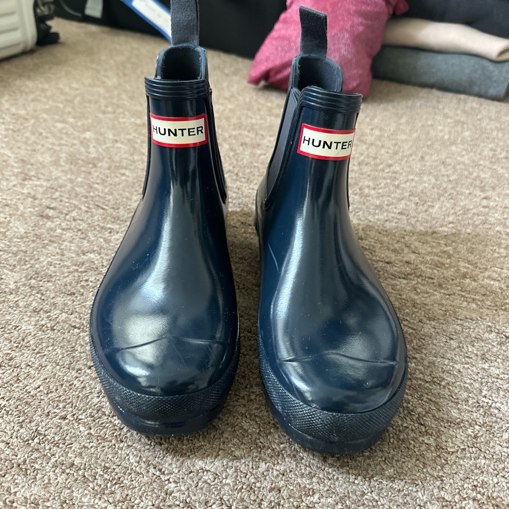 Hunter Navy Blue Chelsea Rain Ankle Boots